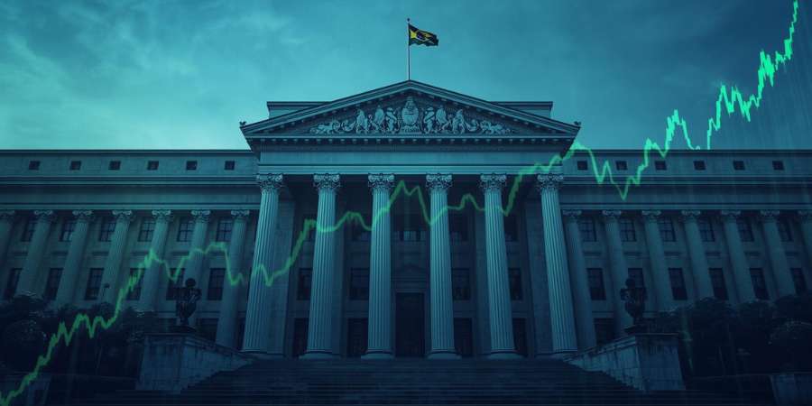 Gráfico de juros e inflação com o prédio do Banco Central do Brasil ao fundo, representando o Questionário Pré-Copom 2026 e as expectativas para a Selic.