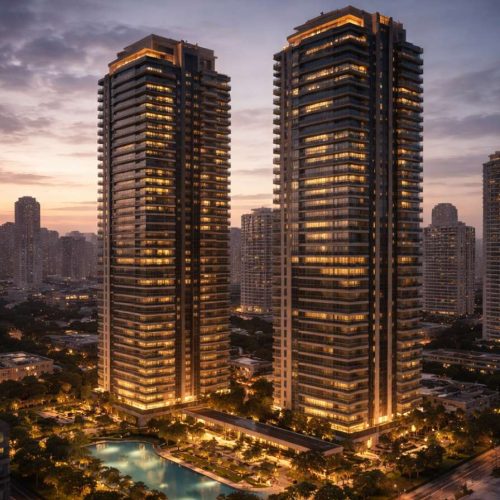 Cyrela resultados 4T25 prédios residenciais modernos iluminados ao entardecer em área urbana