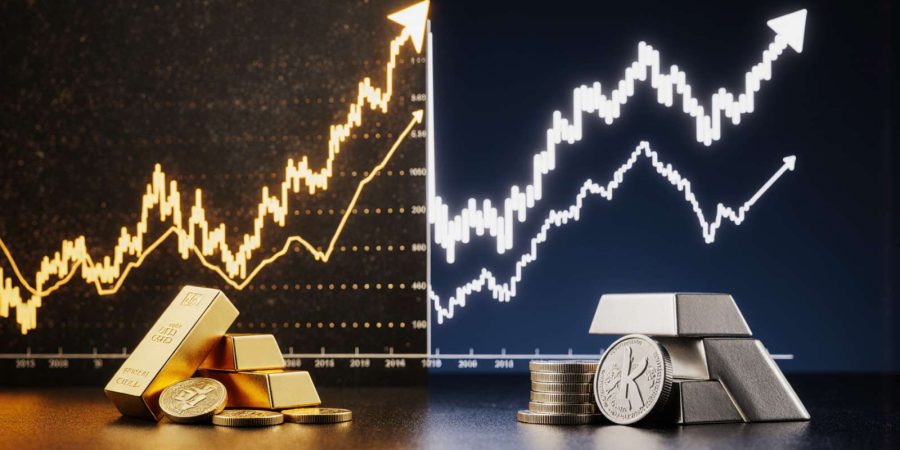 Gráfico de valorização de futuros de ouro e prata