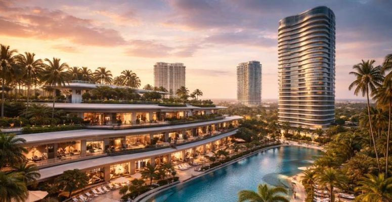Empreendimento de alto padrão da JHSF com arquitetura moderna, representando o crescimento do setor de alta renda em 2025.