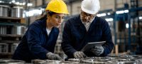 inflação — profissionais analisam produção industrial em fábrica durante divulgação do índice de inflação ao produtor (IPP) dos Estados Unidos