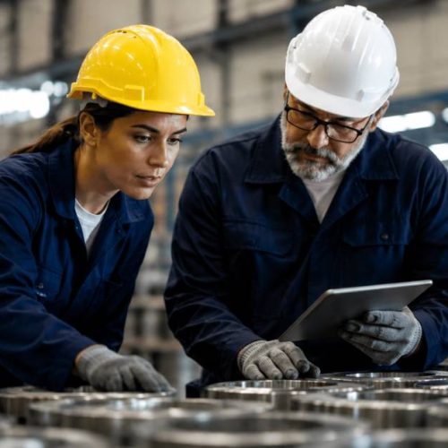 inflação — profissionais analisam produção industrial em fábrica durante divulgação do índice de inflação ao produtor (IPP) dos Estados Unidos
